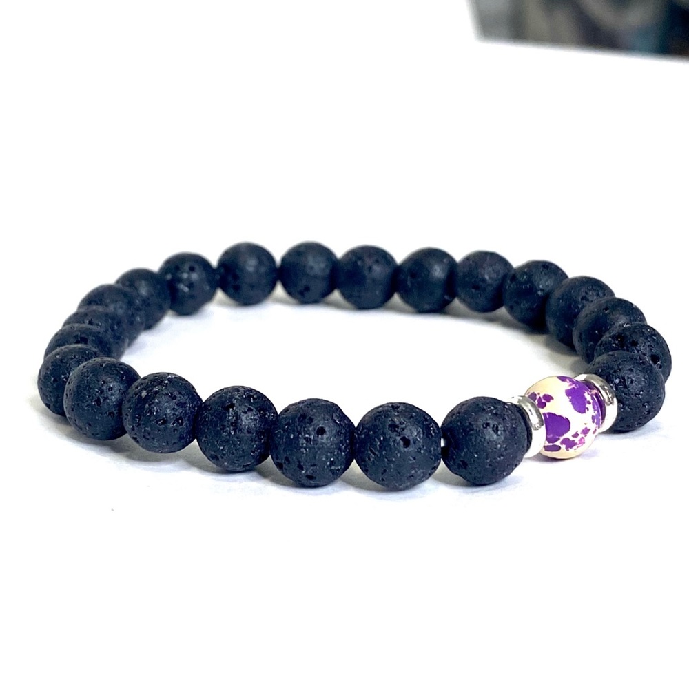 Boutique tie dye purple stone lavender genuine NWOT LAVA BEAD BRACELET💜